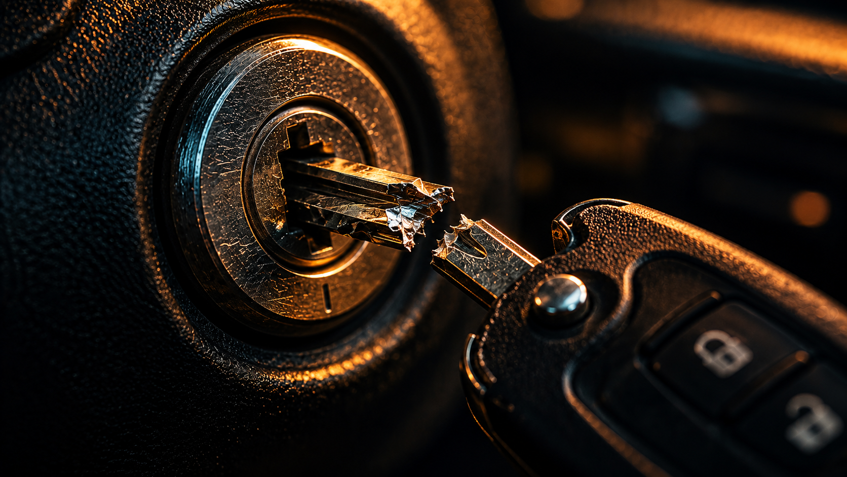 Car key being inserted into ignition — broken key and repair service